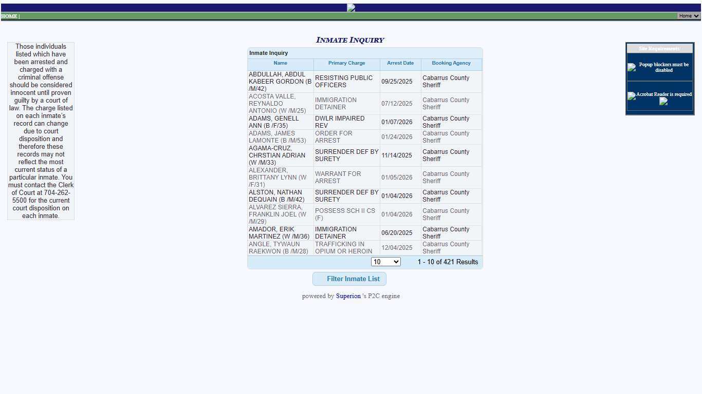 Cabarrus Sheriff Office P2C - provided by OSSI