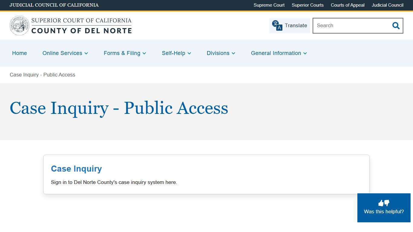 Case Inquiry - Public Access Superior Court of California County of Del Norte
