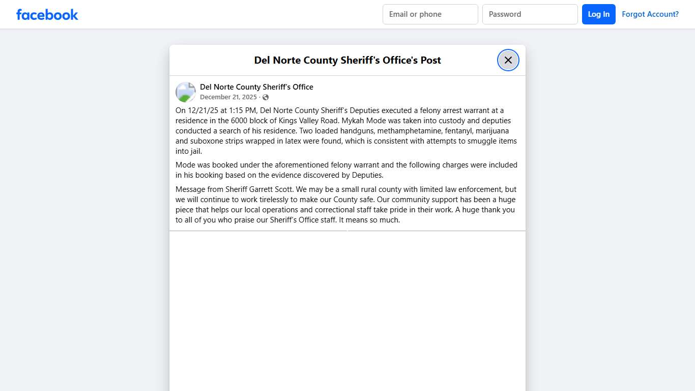 On 12/21/25 at 1:15... - Del Norte County Sheriff's Office Facebook