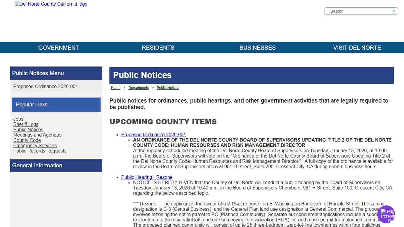 County of Del Norte, California - Public Notices